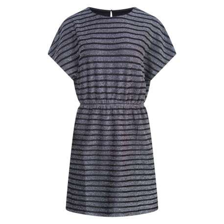 Robe anthracite à rayures irrisées et col ras du cou