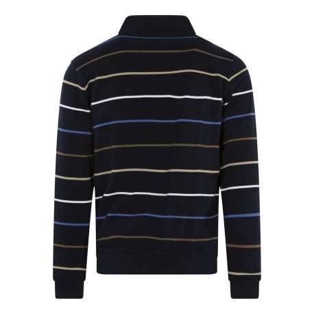Sweat marine rayé coupe ajustée col camionneur avec une fermeture zippée - Image 2