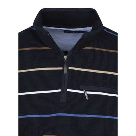 Sweat marine rayé coupe ajustée col camionneur avec une fermeture zippée - Image 3