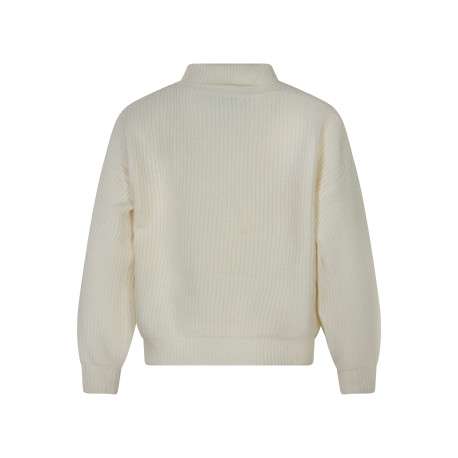 Pull écru uni coupe droite avec un col roulé et des détails en dentelle - Image 2