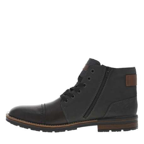 Bottines en cuir grises à talon décroché bas avec des lacets et 2 zips latéraux