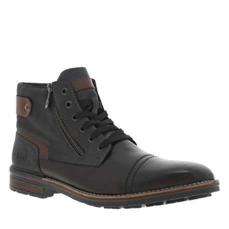 Bottines en cuir grises à talon décroché bas avec des lacets et 2 zips latéraux - Image 3