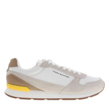 Baskets blanches et beiges en cuir avec un talon plat et des lacets - Image 2