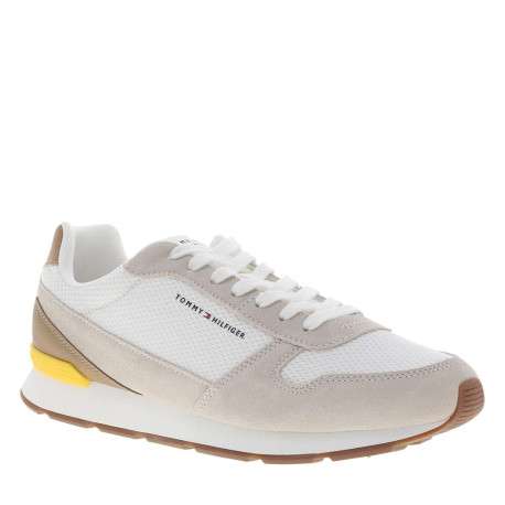 Baskets blanches et beiges en cuir avec un talon plat et des lacets - Image 3