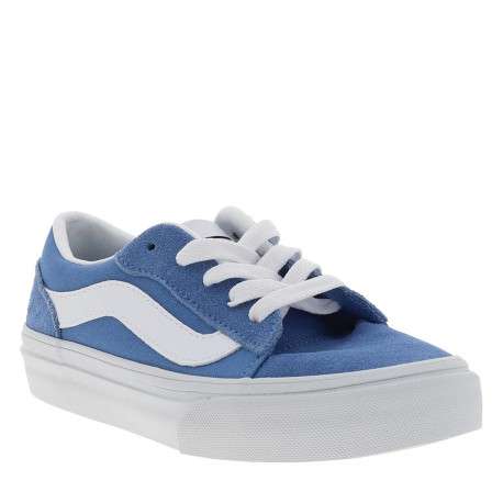 Baskets bleues en cuir avec un talon plat et des lacets blancs - Image 3