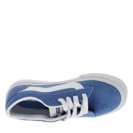 Baskets bleues en cuir avec un talon plat et des lacets blancs - Image 4