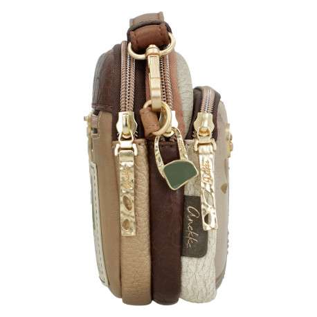 Mini sac beige avec des imprimés et une anse et deux zips - Image 3