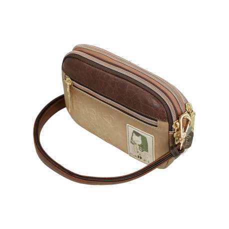 Mini sac beige avec des imprimés et une anse et deux zips - Image 4