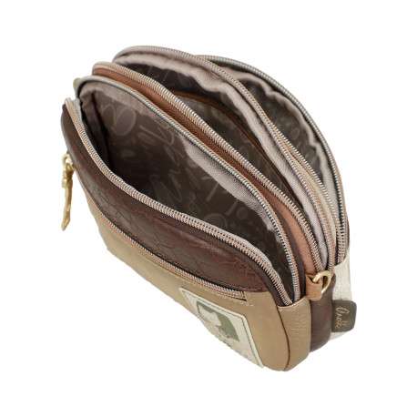 Mini sac beige avec des imprimés et une anse et deux zips - Image 6
