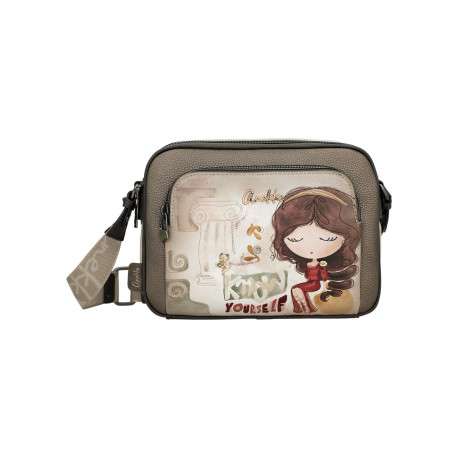 Sac beige à imprimé avec une bandoulière ajustable et 2 compartiments