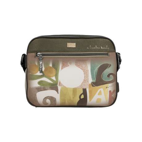 Sac beige à imprimé avec une bandoulière ajustable et 2 compartiments - Image 2