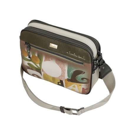 Sac beige à imprimé avec une bandoulière ajustable et 2 compartiments - Image 4