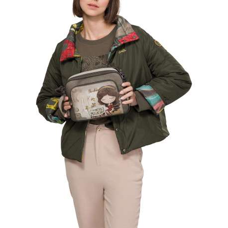Sac beige à imprimé avec une bandoulière ajustable et 2 compartiments - Image 7