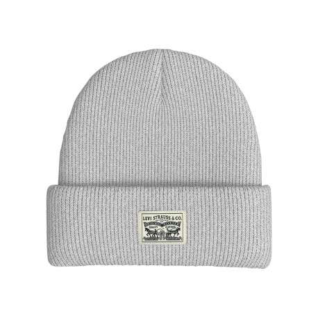 Bonnet en coton gris uni avec large revers et logo de la marque à l'avant