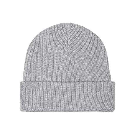 Bonnet en coton gris uni avec large revers et logo de la marque à l'avant - Image 2