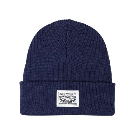 Bonnet marine uni en coton avec large revers et logo de la marque à l'avant