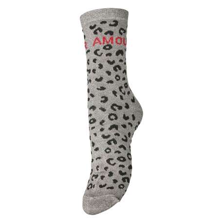 Chaussettes hautes grises à motif animalier pourvues de fils lurex