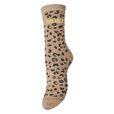 Chaussettes hautes marron avec imprimés animaliers et écriture cousue
