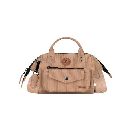 Sac à bandoulière Crossbody Small Luxor beige uni avec logo marron embossé