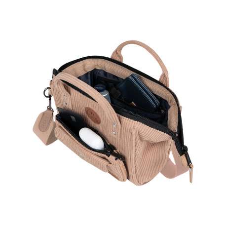 Sac à bandoulière Crossbody Small Luxor beige uni avec logo marron embossé - Image 2