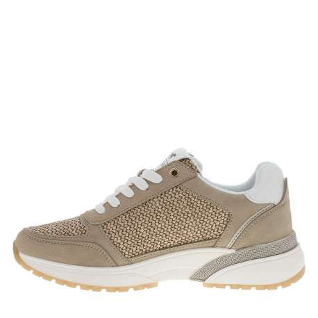 Baskets running beiges à talon plat avec des lacets plats et un zip latéral