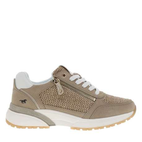 Baskets running beiges à talon plat avec des lacets plats et un zip latéral - Image 2