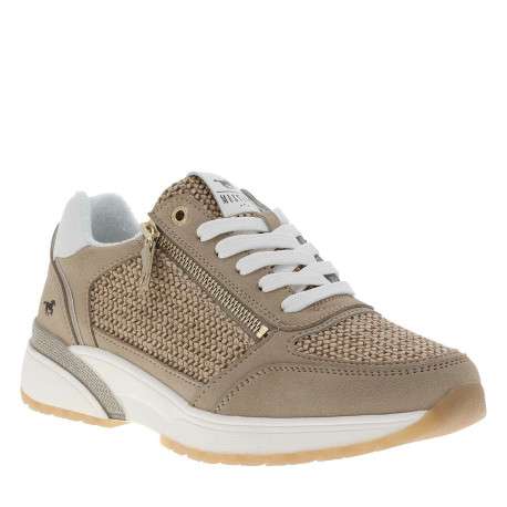 Baskets running beiges à talon plat avec des lacets plats et un zip latéral - Image 3