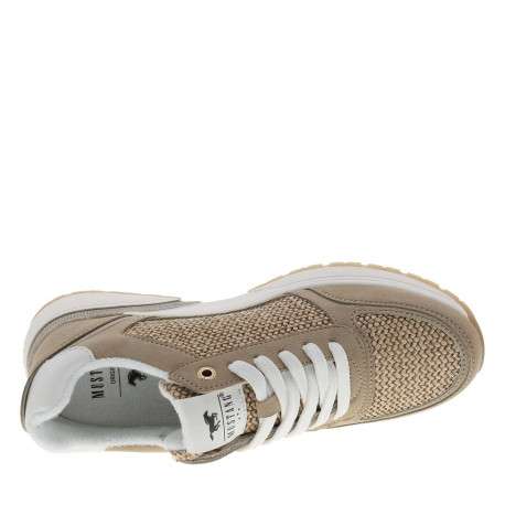 Baskets running beiges à talon plat avec des lacets plats et un zip latéral - Image 4