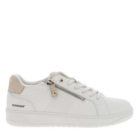 Tennis blanches à talon plat avec des lacets et un zip latéral - Image 2