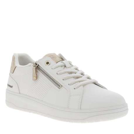Tennis blanches à talon plat avec des lacets et un zip latéral - Image 3