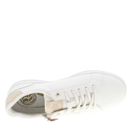 Tennis blanches à talon plat avec des lacets et un zip latéral - Image 4
