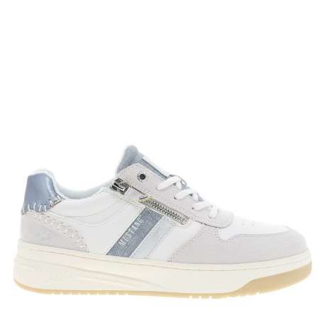 Sneakers blanches à talon plat avec une fermeture à lacets et un zip vertical - Image 2