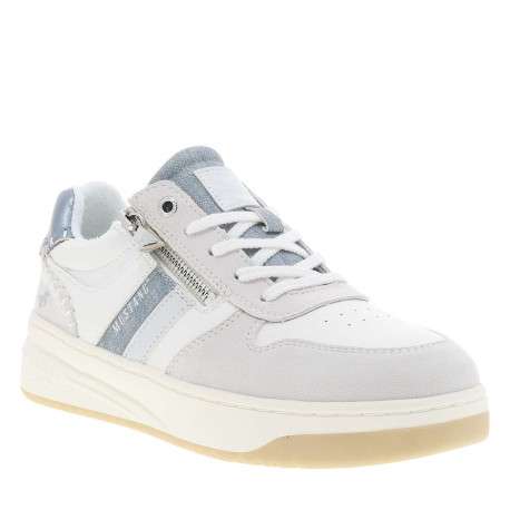 Sneakers blanches à talon plat avec une fermeture à lacets et un zip vertical - Image 3