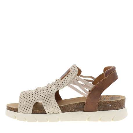 Nu-pieds beiges à semelle compensé bas et à bandes élastiquées