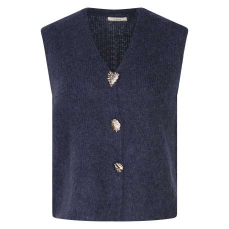 Gilet marine uni col en v sans manches avec des boutons dorés