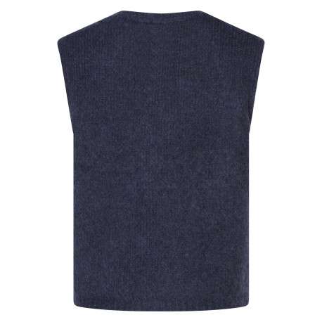 Gilet marine uni col en v sans manches avec des boutons dorés - Image 2