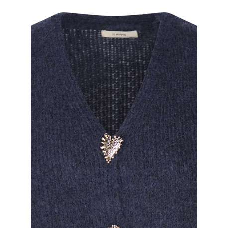 Gilet marine uni col en v sans manches avec des boutons dorés - Image 3