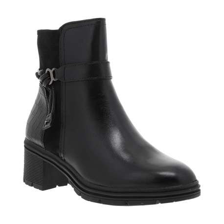 Boots en cuir noires à talon décroché moyen avec boucle de serrage décorative - Image 3