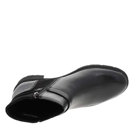 Boots en cuir noires à talon décroché moyen avec boucle de serrage décorative - Image 4