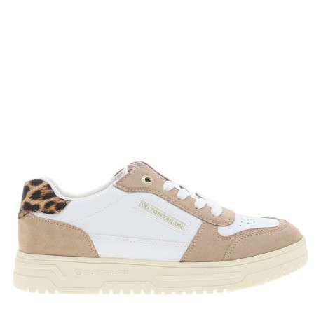 Sneakers blanches à talon plat avec des lacets et des motifs léopard - Image 2