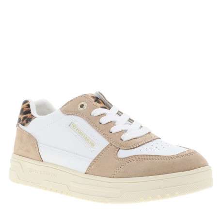 Sneakers blanches à talon plat avec des lacets et des motifs léopard - Image 3