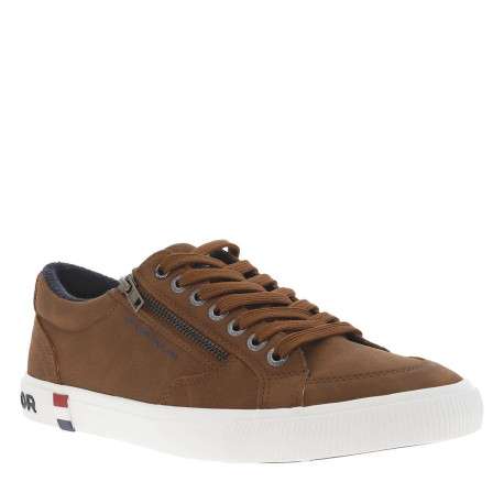 Tennis cognacs à semelle plate et à lacets plats avec un zip sur le côté - Image 3