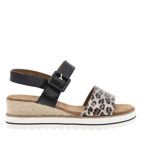 Nu-pieds noir et marron à talon compensé bas avec 2 bandes auto-agrippantes - Image 2