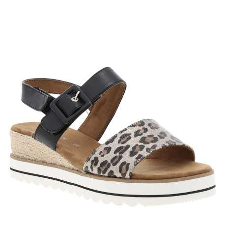 Nu-pieds noir et marron à talon compensé bas avec 2 bandes auto-agrippantes - Image 3