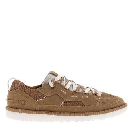 Sneakers naturelles en cuir avec un talon plat et des lacets blancs et marron - Image 2