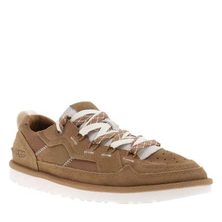 Sneakers naturelles en cuir avec un talon plat et des lacets blancs et marron - Image 3