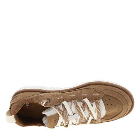 Sneakers naturelles en cuir avec un talon plat et des lacets blancs et marron - Image 4
