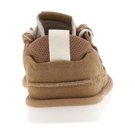 Sneakers naturelles en cuir avec un talon plat et des lacets blancs et marron - Image 6