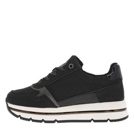 Baskets noires à talon plateau avec des lacets et un zip latéral