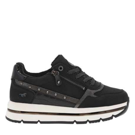 Baskets noires à talon plateau avec des lacets et un zip latéral - Image 2